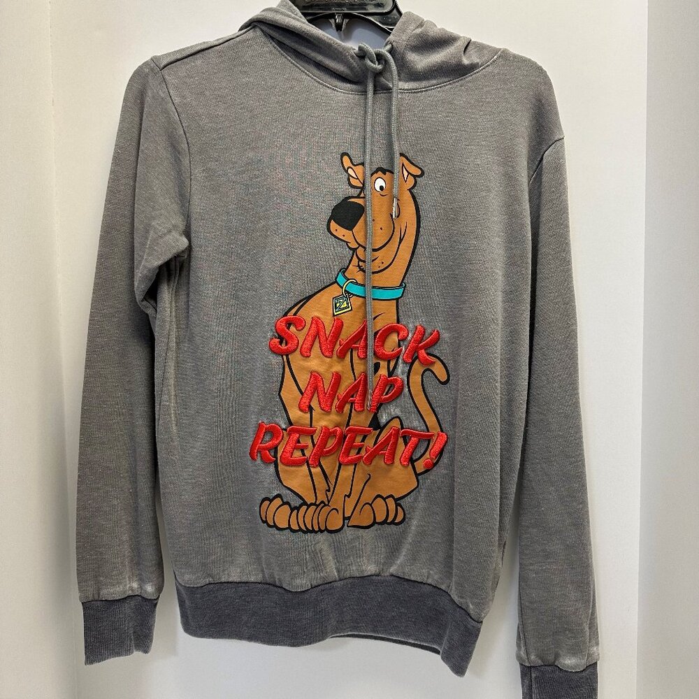 Scoooby Doo Logo Snack Nap Repeat Graphic Hoodie Size XS Grey Embroidered
